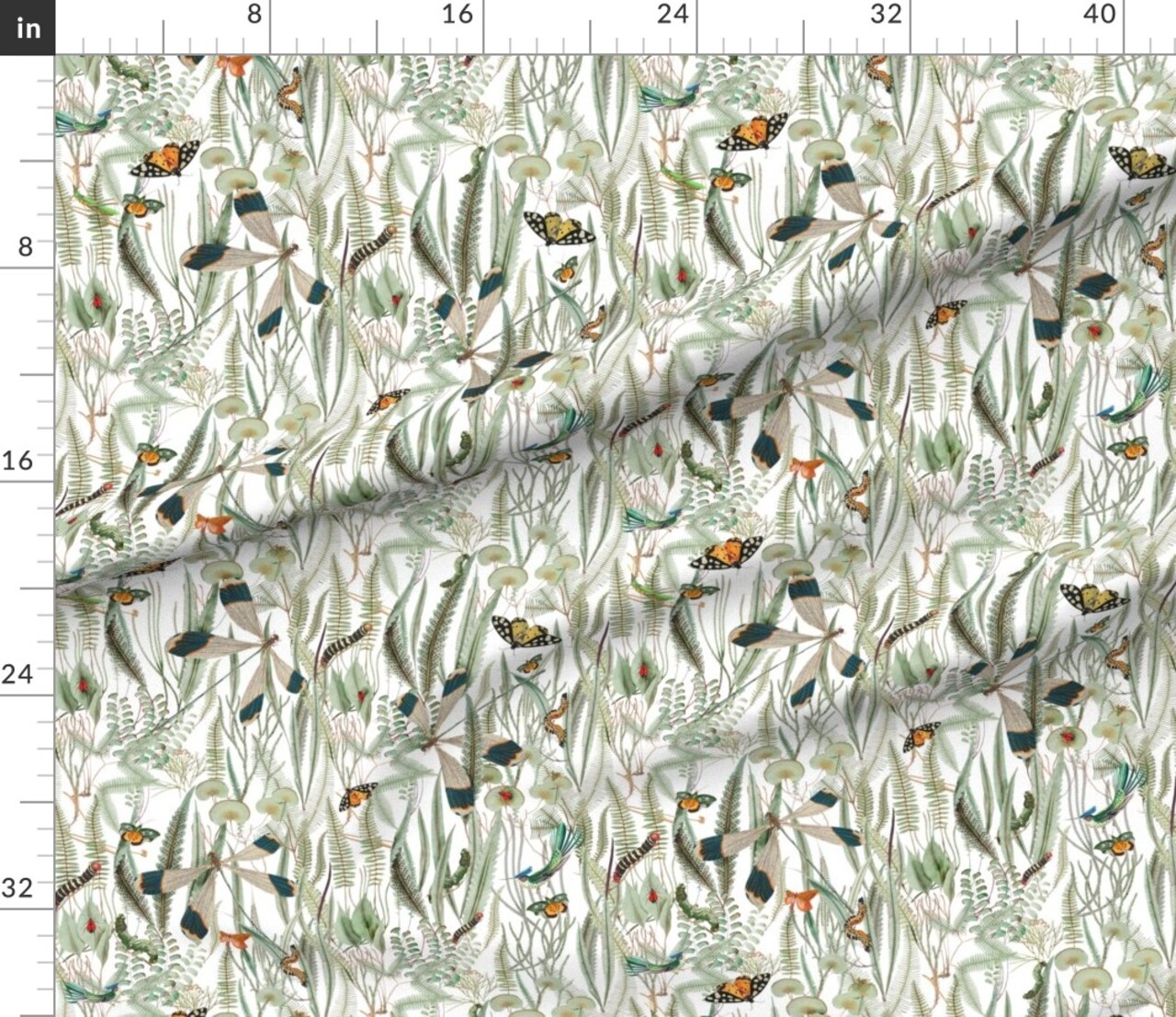 Woodland Butterfly Dragonfly Bugs Insect Fern Botanical Microscopic Custom Printed Fabric by Spoonflower Various Fabrics by the Yard or Fat Quarter